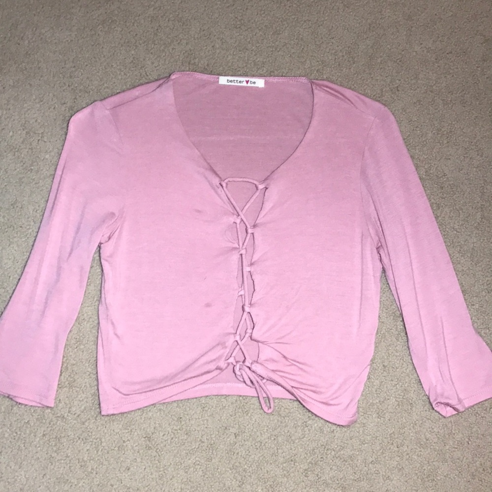 Pink long sleeve tie top